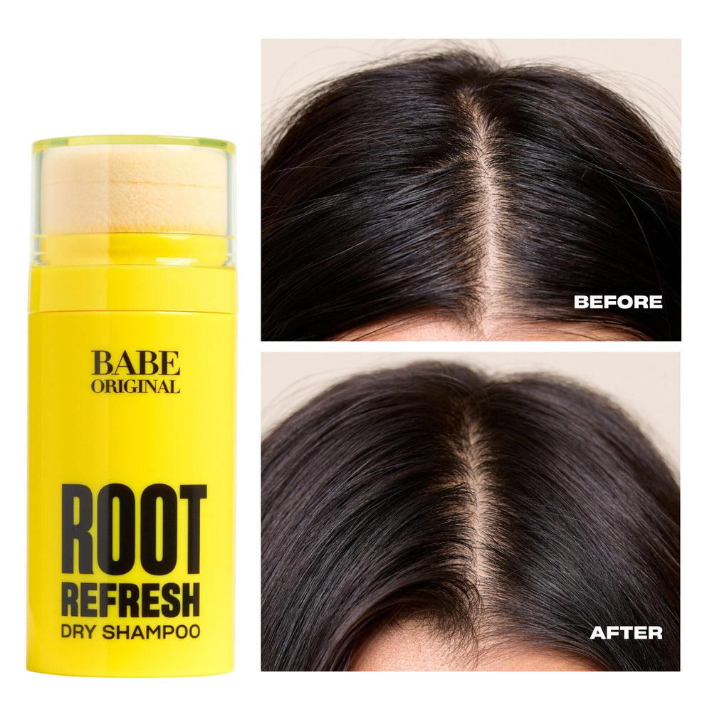 BABE ORIGINAL Root Refresh dispensing sponge demonstrates easy-to-use application on the scalp.