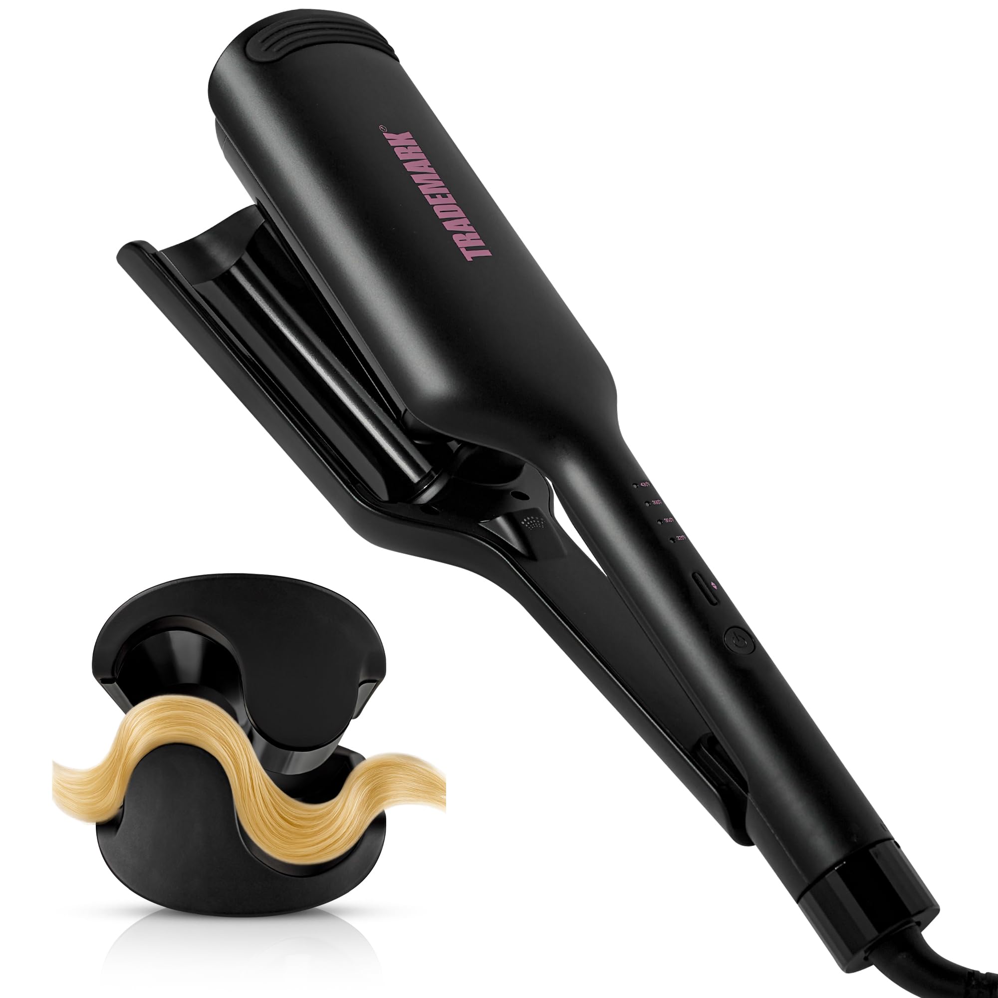 Babe Waves X hair waver in hand creates beachy texture with dual barrels