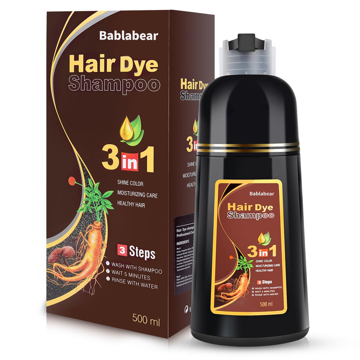 Bablabear chestnut brown shampoo bottle for at-home gray coverage and color refresh.