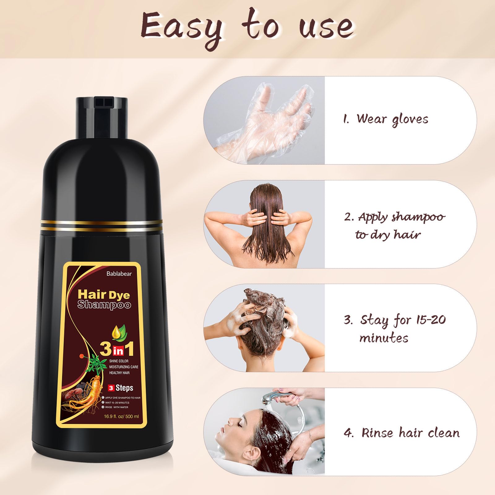 Bablabear grey hair coverage with dark brown color effect