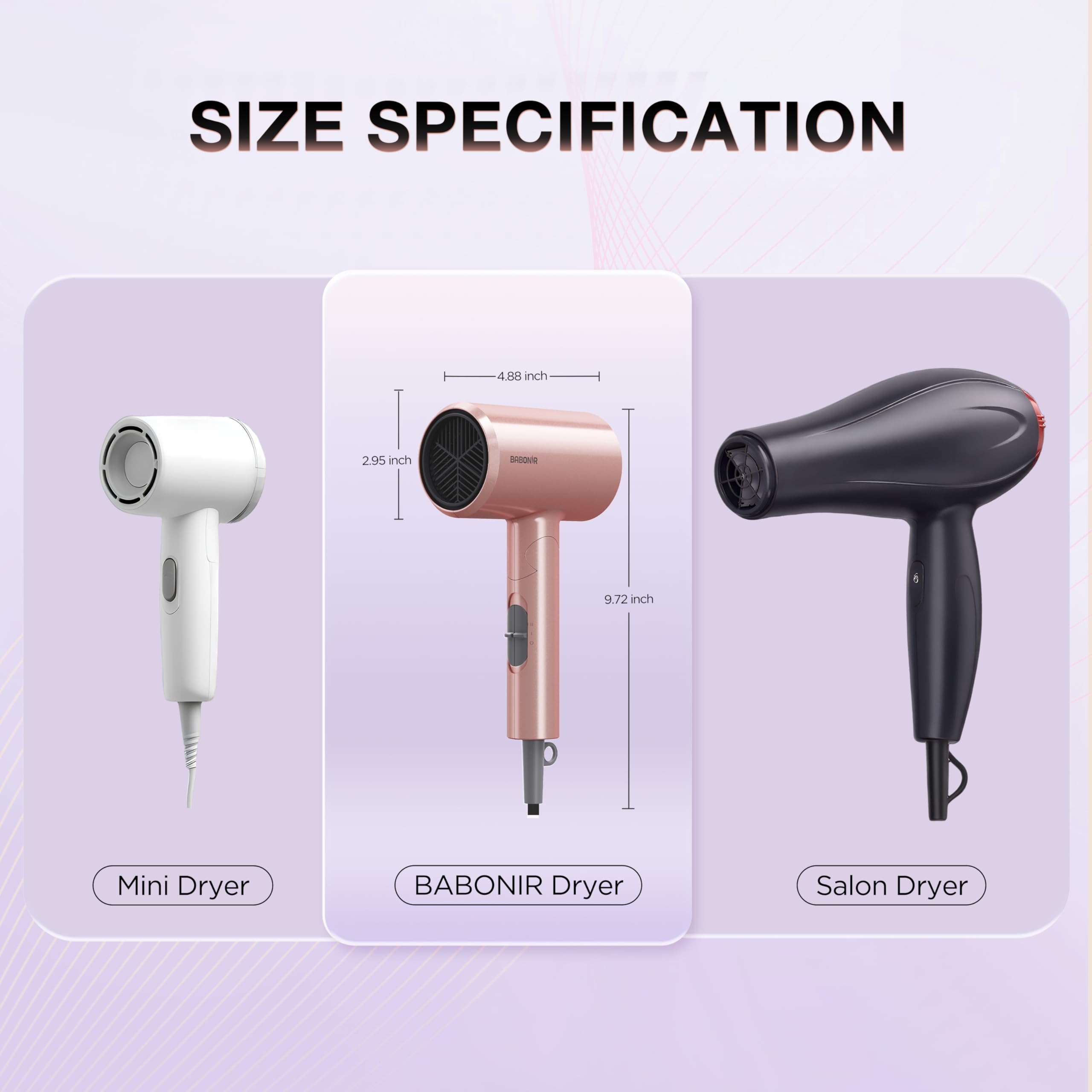 BABONIR Ionic Diffuser Hair Dryer folded-compact design for easy storage and travel