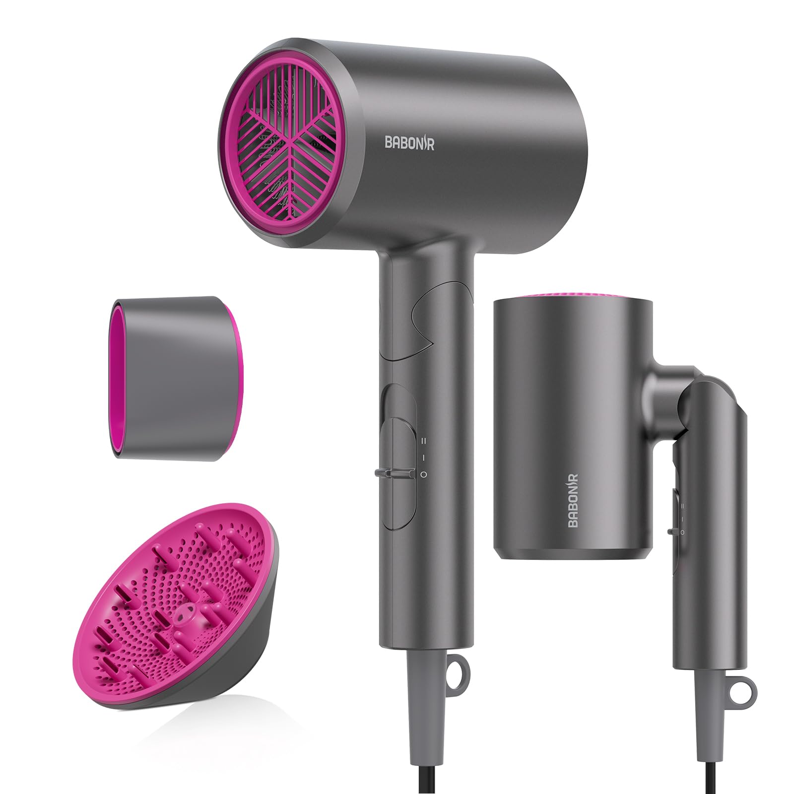 BABONIR Ionic Hair Dryer front view highlights 1875W motor for fast drying