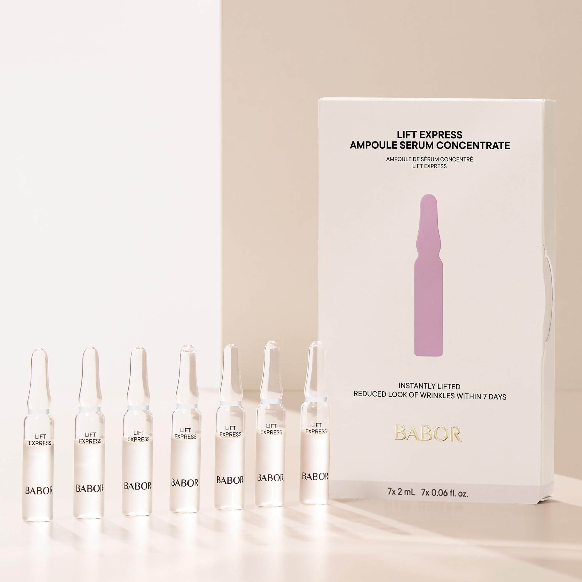 BABOR Lift Express Ampoule Concentrate on face application image hints quick absorption and smoothing.
