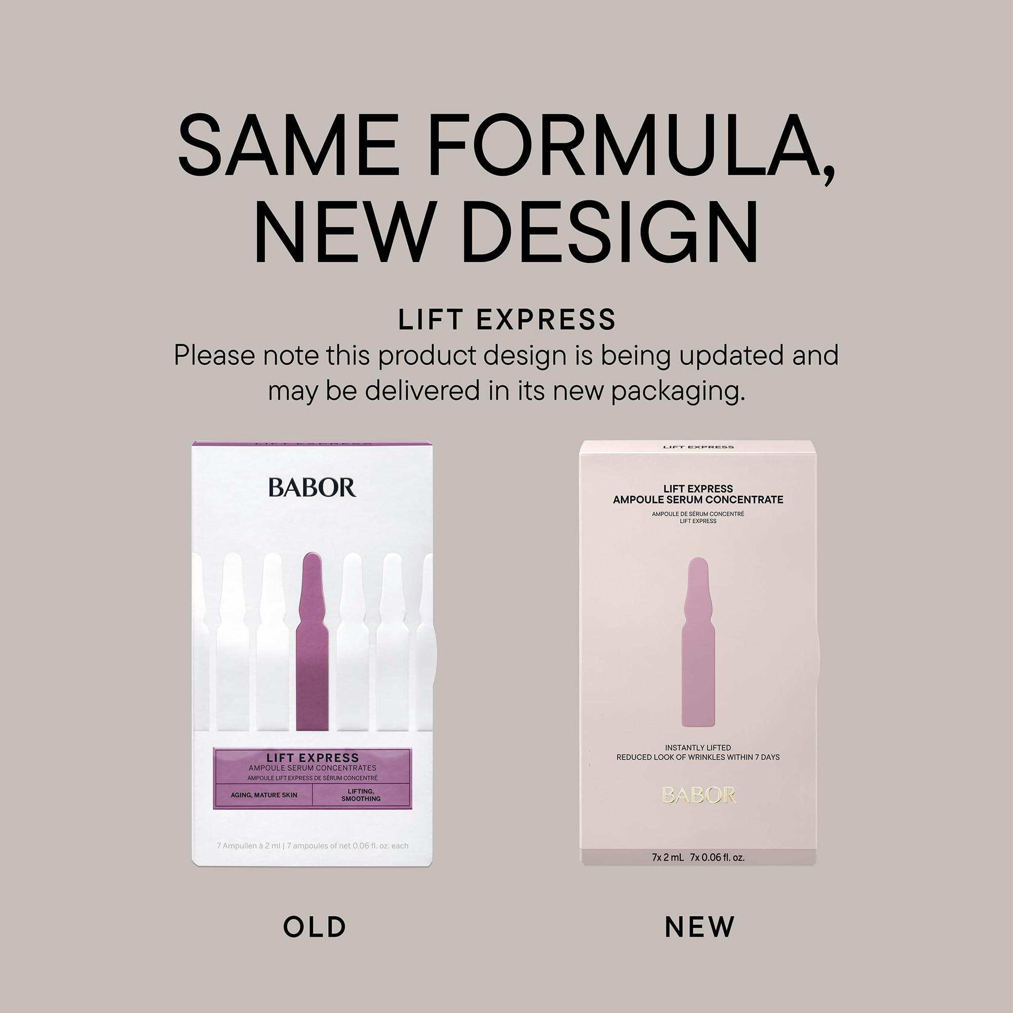 BABOR Lift Express Ampoule Concentrate vials closeup shows daily anti-aging ritual potential.