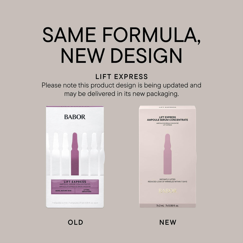 BABOR Lift Express Ampoule Concentrate vials closeup shows daily anti-aging ritual potential.