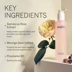 BABOR Soothing Rose Toner with Damascus rose extract close-up highlighting stress protection for skin