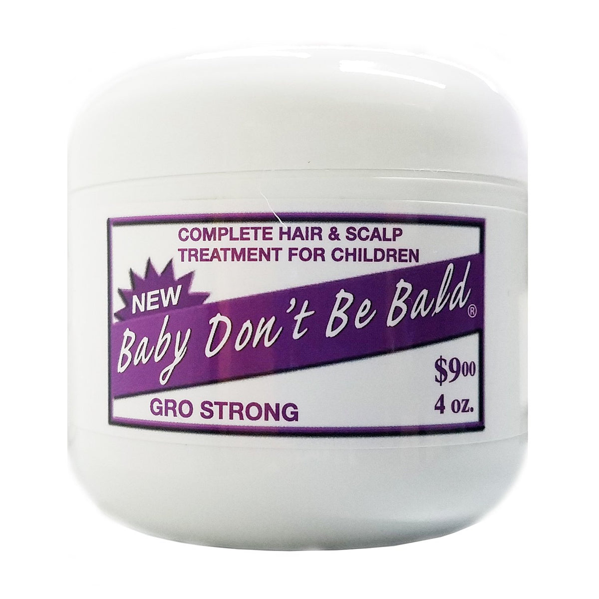 Baby Don't Bald Gro Strong bottle—gentle scalp nourishment for babies.
