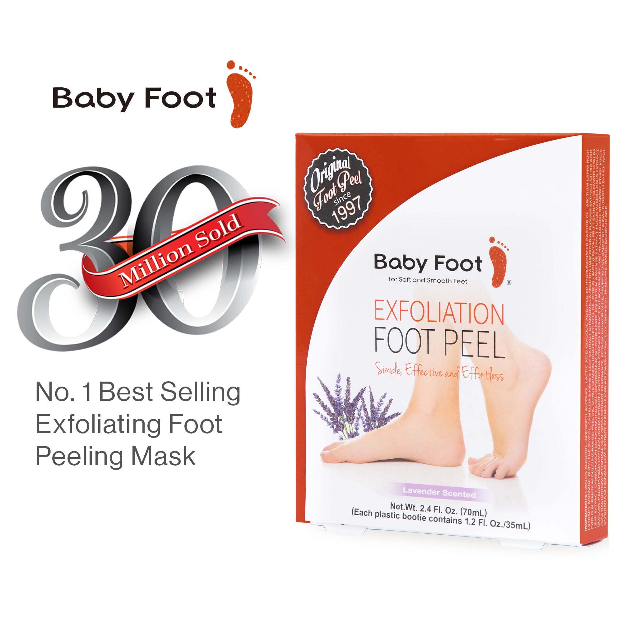 Baby Foot lavender packaging signals spa-like at-home foot care and gifting.