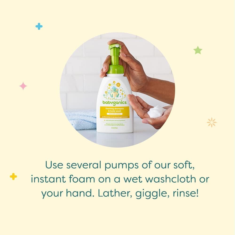 Chamomile Verbena scent bath scene highlights soothing aroma during BabyGanics cleanse.