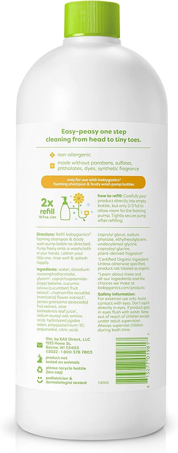 BabyGanics foaming shampoo bath-time foam closeup shows soft, easy-to-lather cleansing.