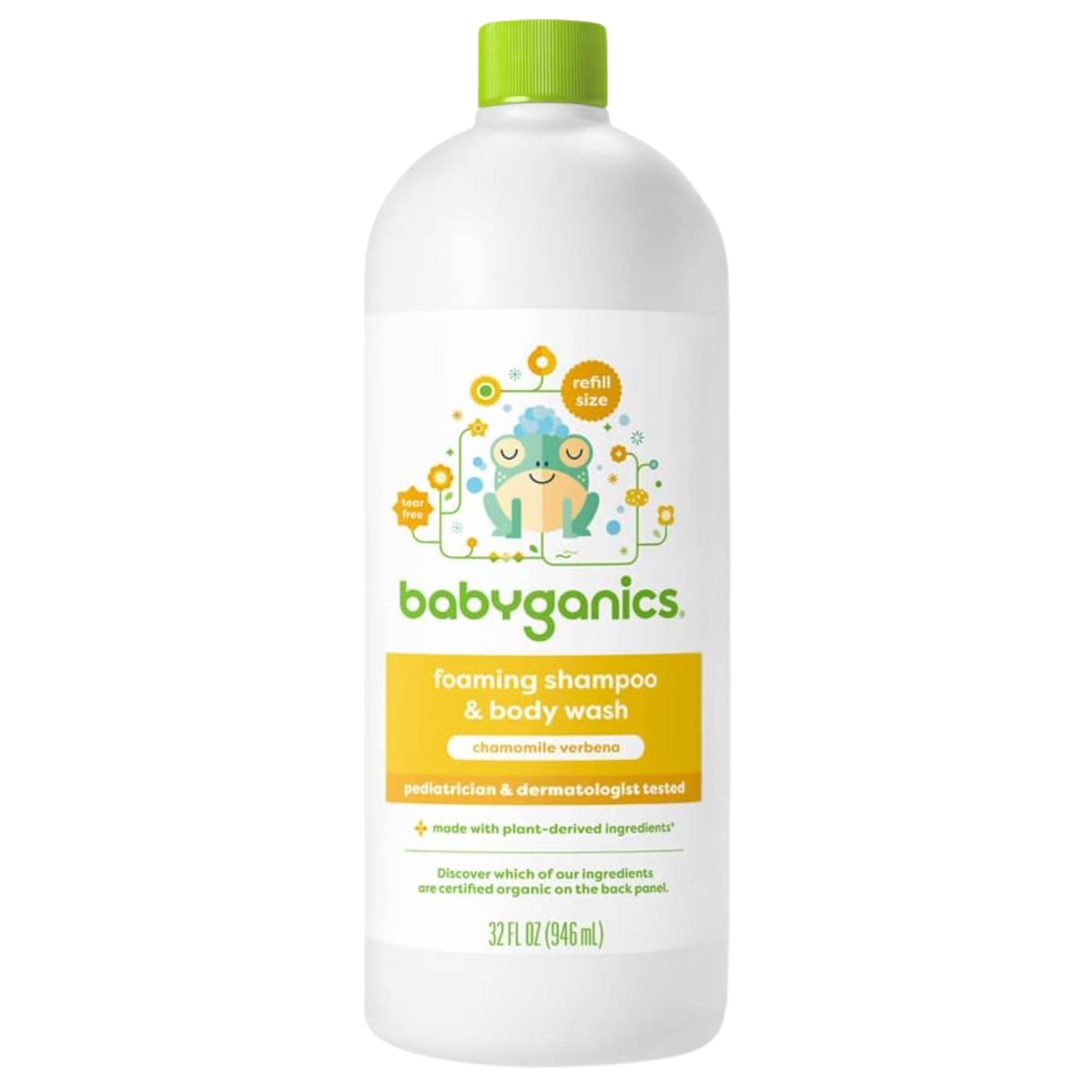 BabyGanics refill bottle with chamomile verbena for gentle head-to-toe cleansing.