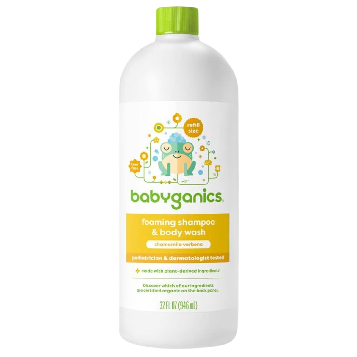 BabyGanics refill bottle with chamomile verbena for gentle head-to-toe cleansing.