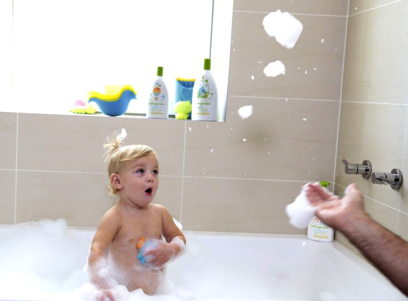 BabyGanics post-bath soft skin after cleanse image shows gentle results.