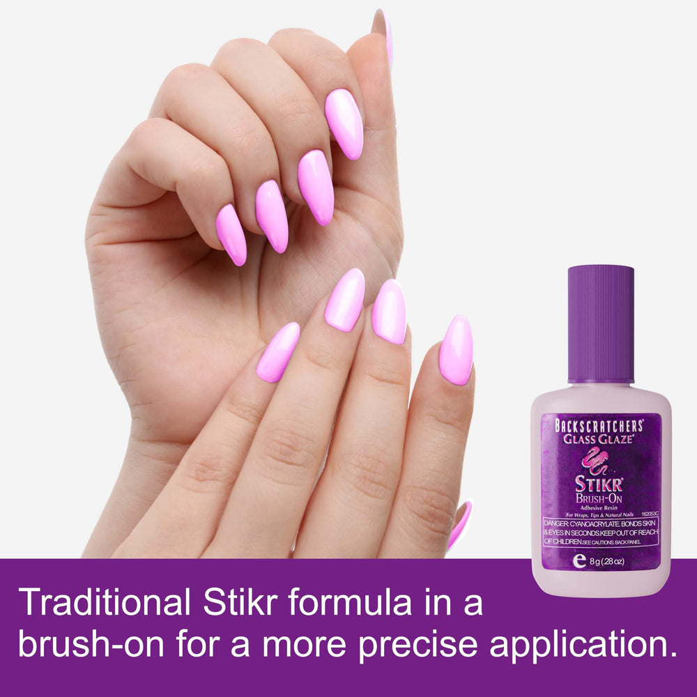Backscratchers Glass Glaze Stikr Resin dries quickly with activator for faster nails.