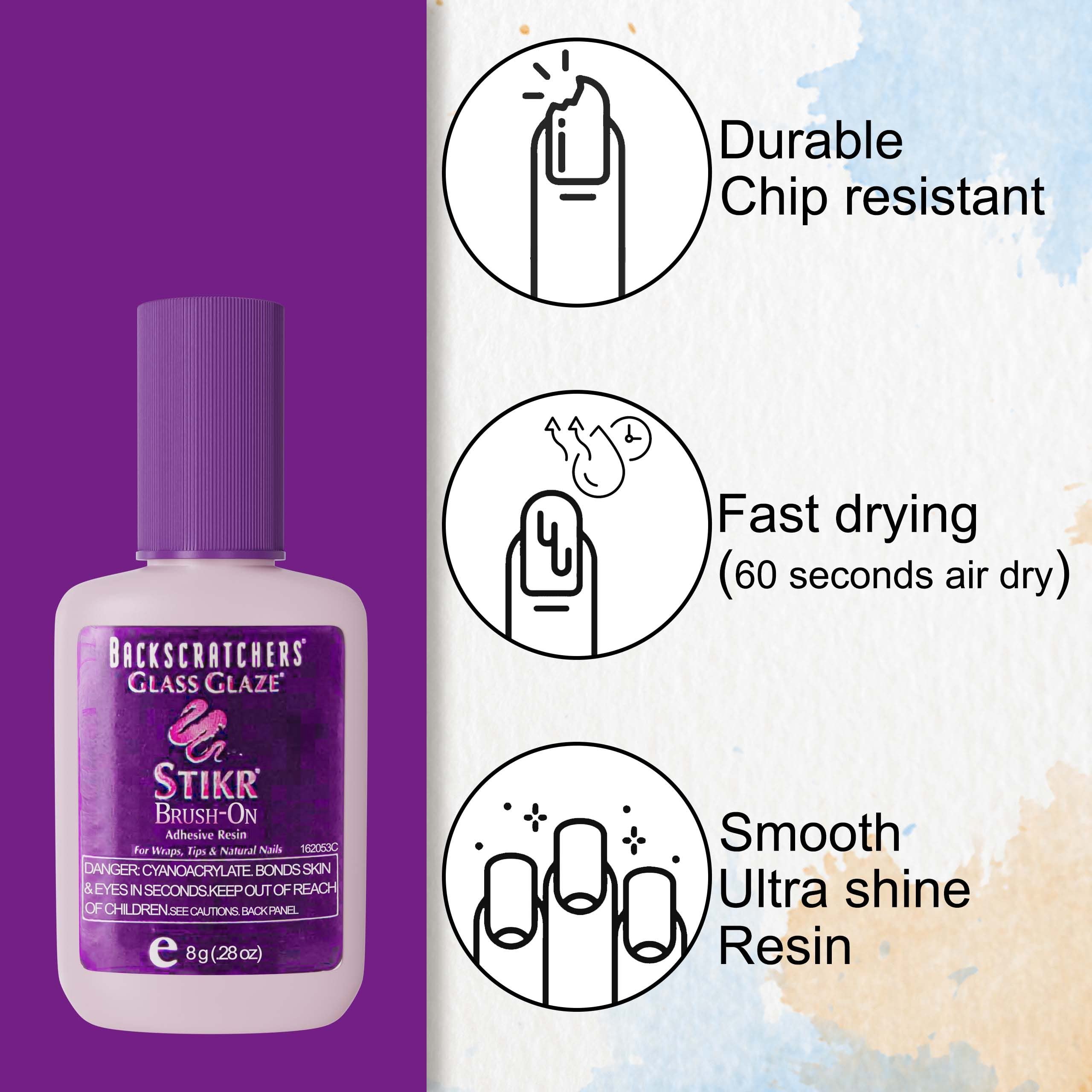 Backscratchers Glass Glaze Stikr Resin with silk wraps demonstrates secure adhesion.