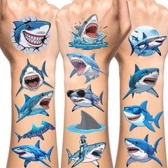 Backtopeia Shark Temporary Tattoos on four sheets for quick party prep.