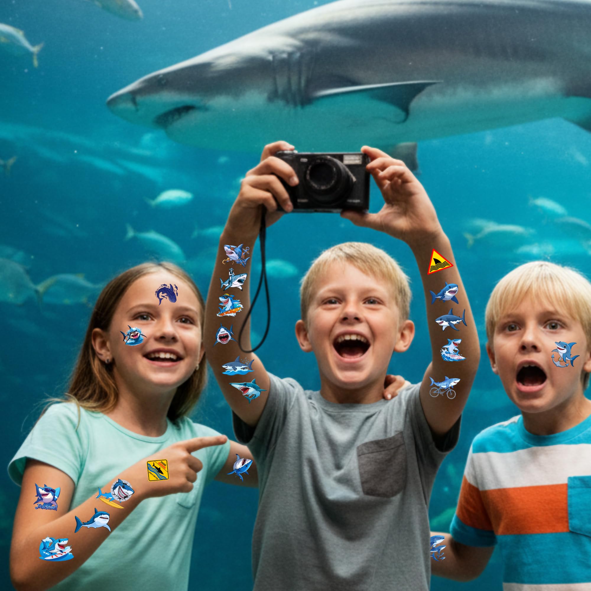 Backtopeia Shark tattoos appeal to kids and teens.
