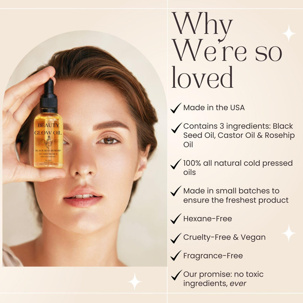 Bad Dog Beauty Glow Oil label closeup highlights the three-ingredient formula