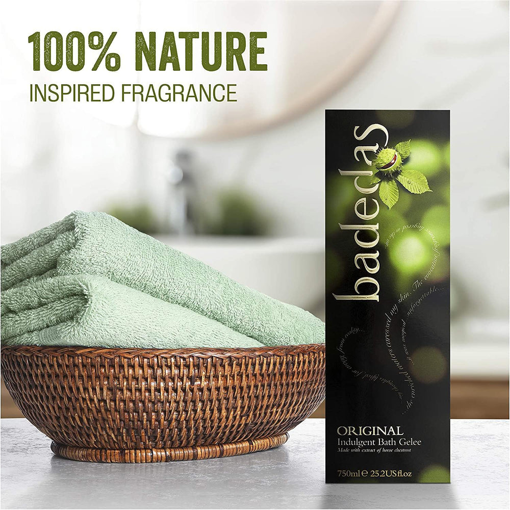 Badedas luxury bathroom scene conveys indulgent soak and mood-enhancing aroma.