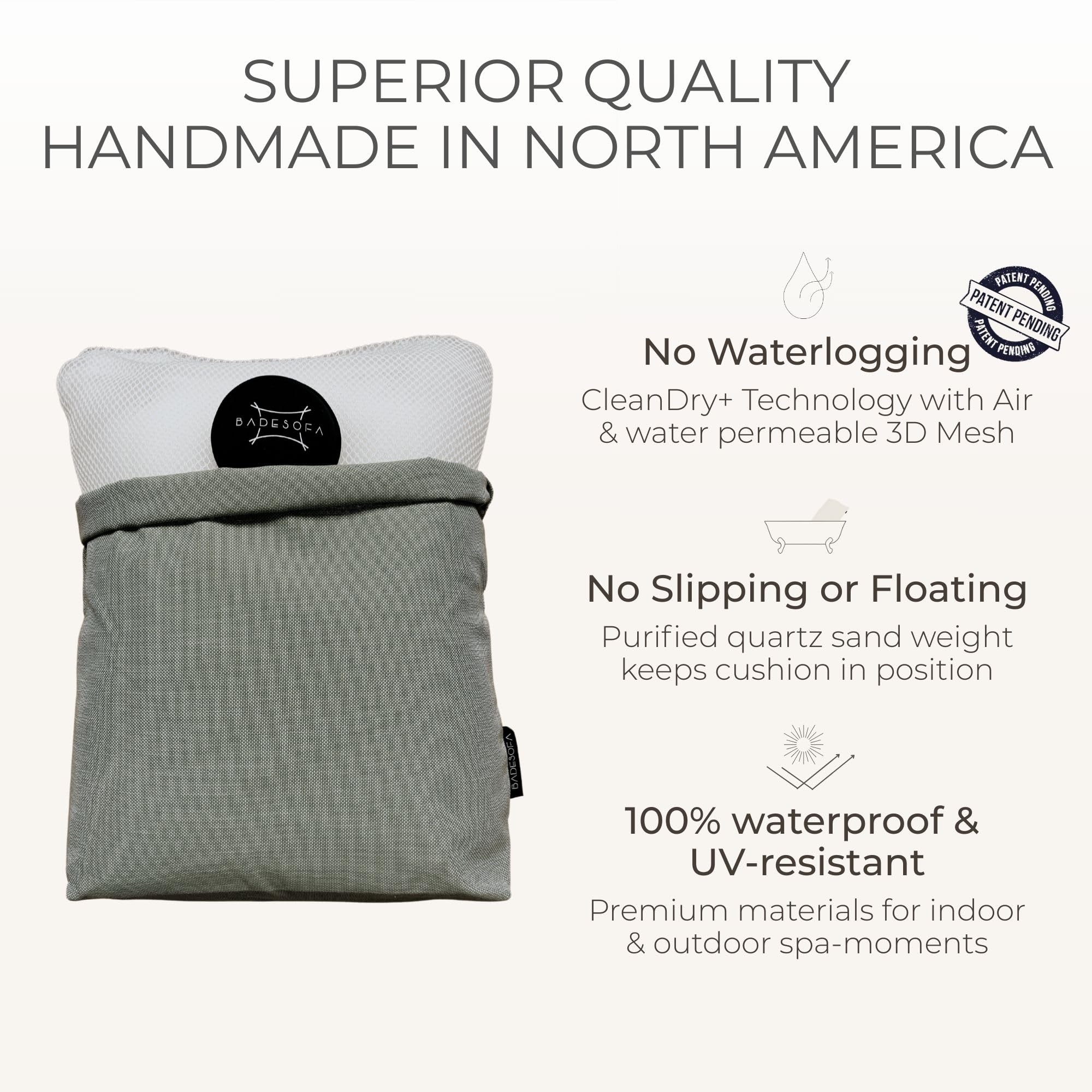 BADESOFA Luxury Bath Pillow M side profile shows durable, non-slip design