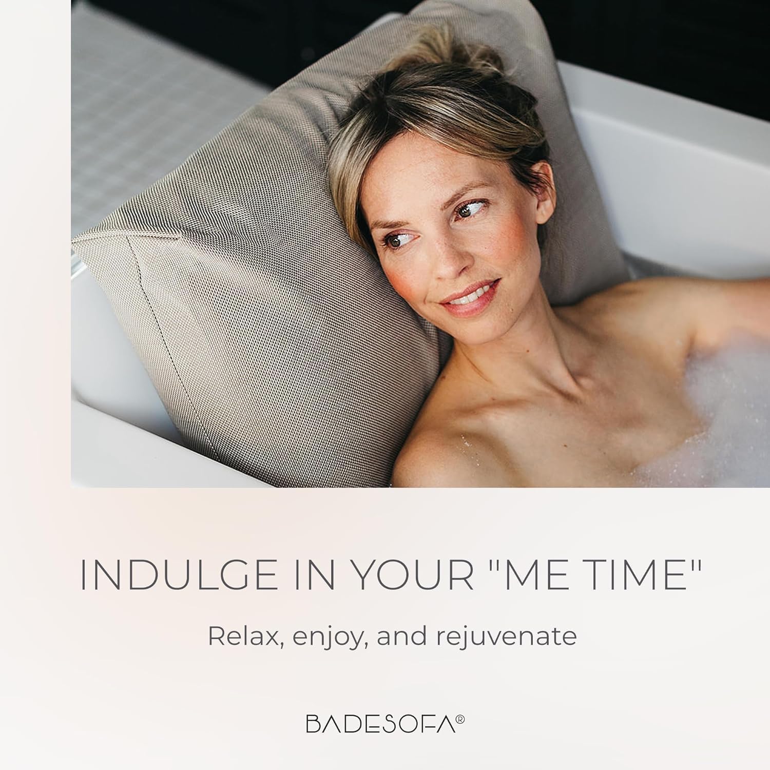 BADESOFA Luxury Bath Pillow S European-inspired craftsmanship enhances the spa-at-home aesthetic.