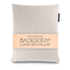 BADESOFA Luxury Bath Pillow S Ivory Pearl close-up highlights plush fabric for spa-like comfort.