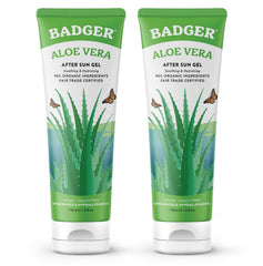 Badger Organic Aloe Vera Gel 2-pack front view showing unscented cooling relief
