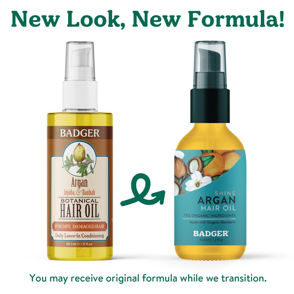 Badger Argan Hair Oil travel bottle used as leave-in conditioner.