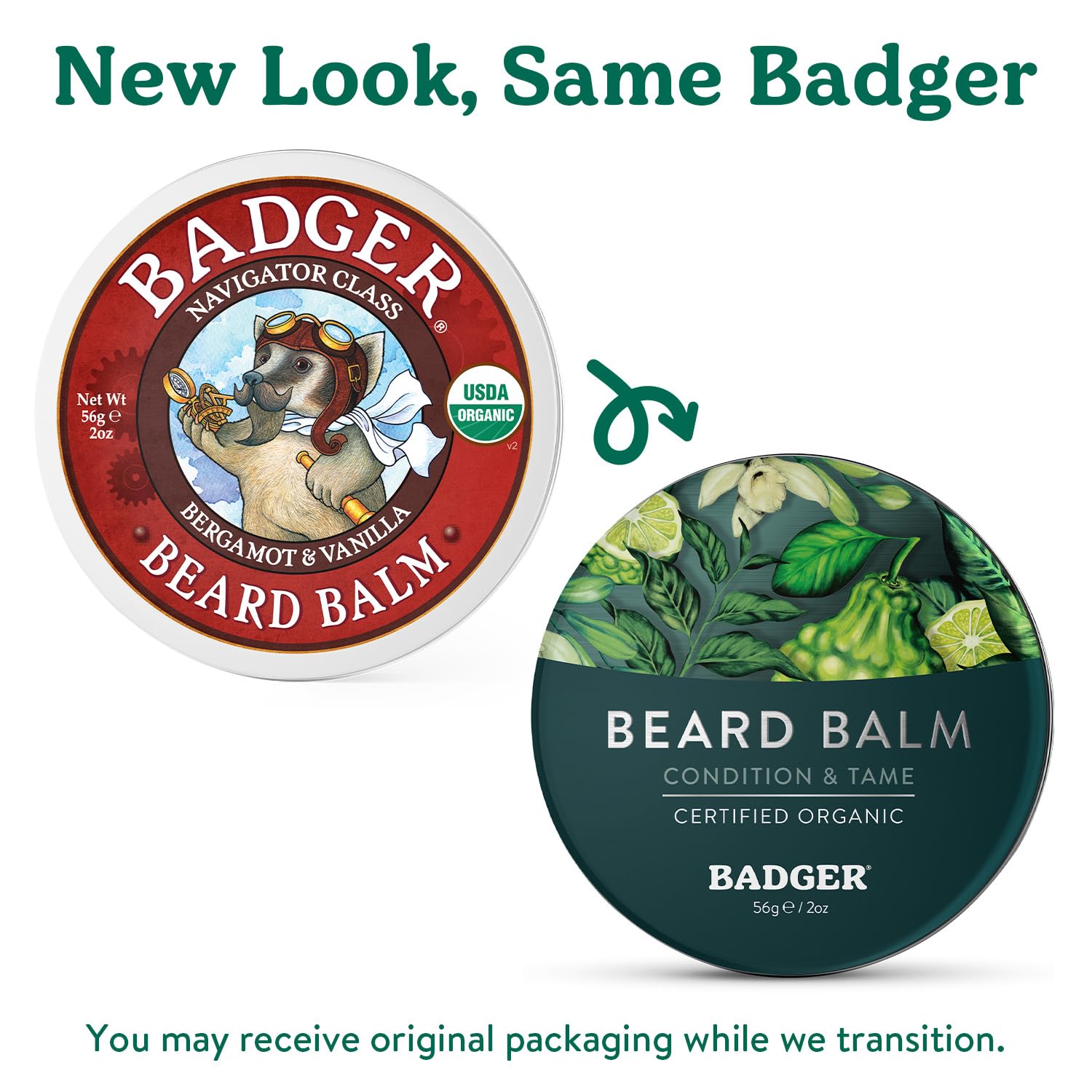 Badger beard balm packaging tin on shelf highlighting sustainable design