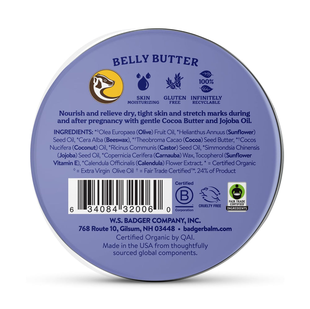 Badger Belly Butter application on belly demonstrating creamy texture.