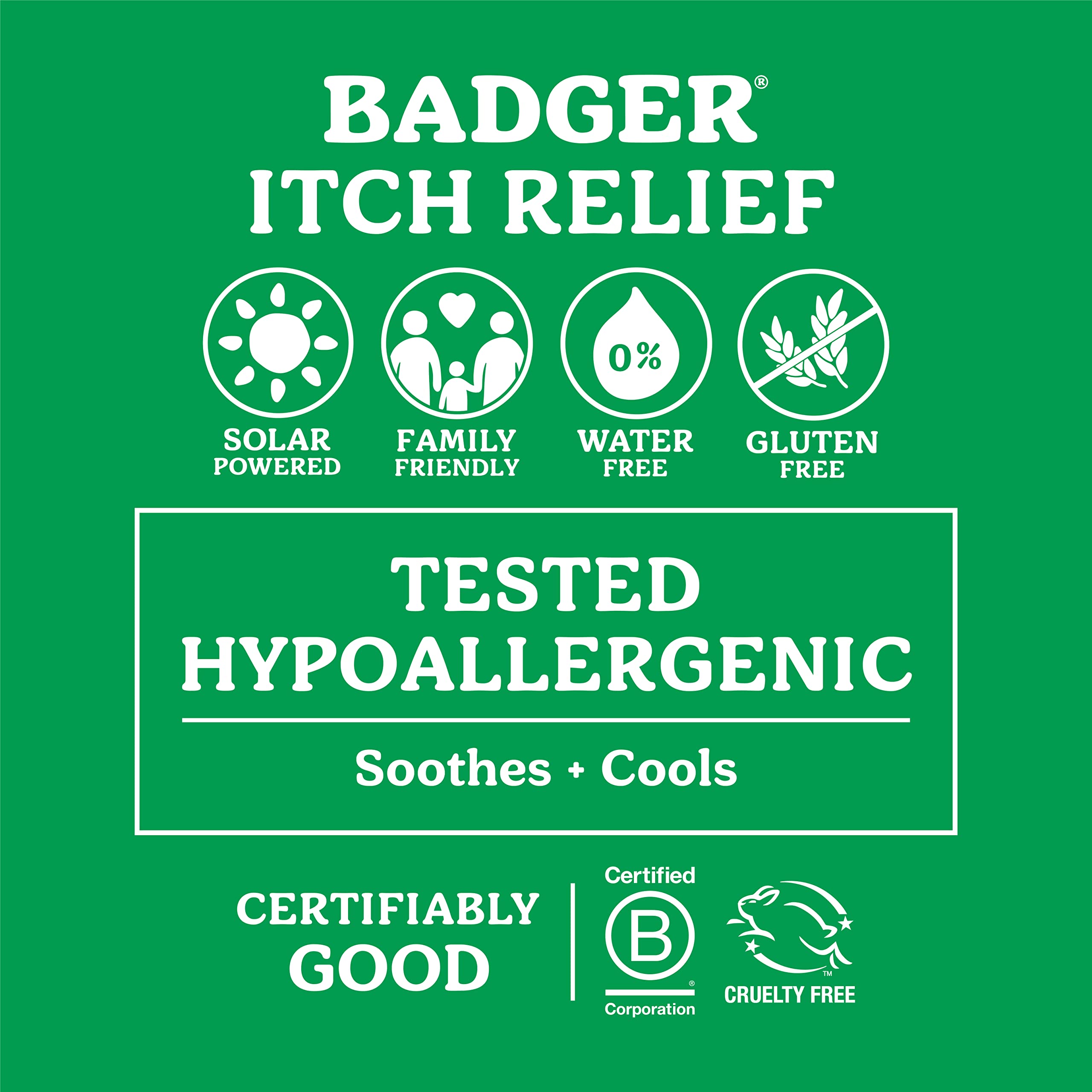 Badger bug bite itch relief stick compact packaging highlights natural ingredients and cruelty-free care