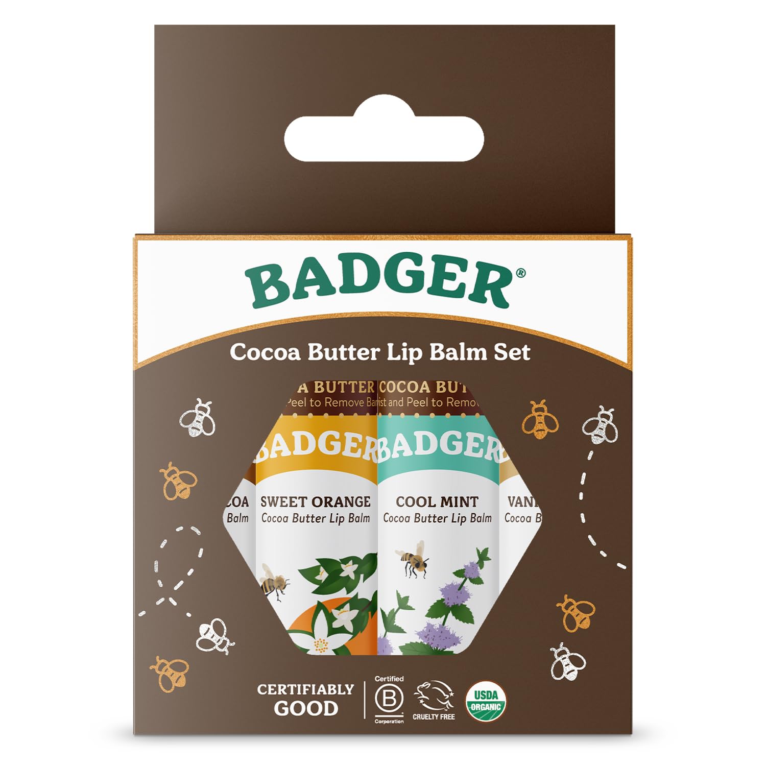 Badger Cocoa Butter Lip Balm Cocoa—rich moisture for soft lips.