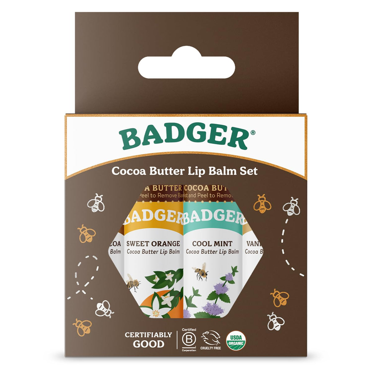 Badger Cocoa Butter Lip Balm Cocoa—rich moisture for soft lips.