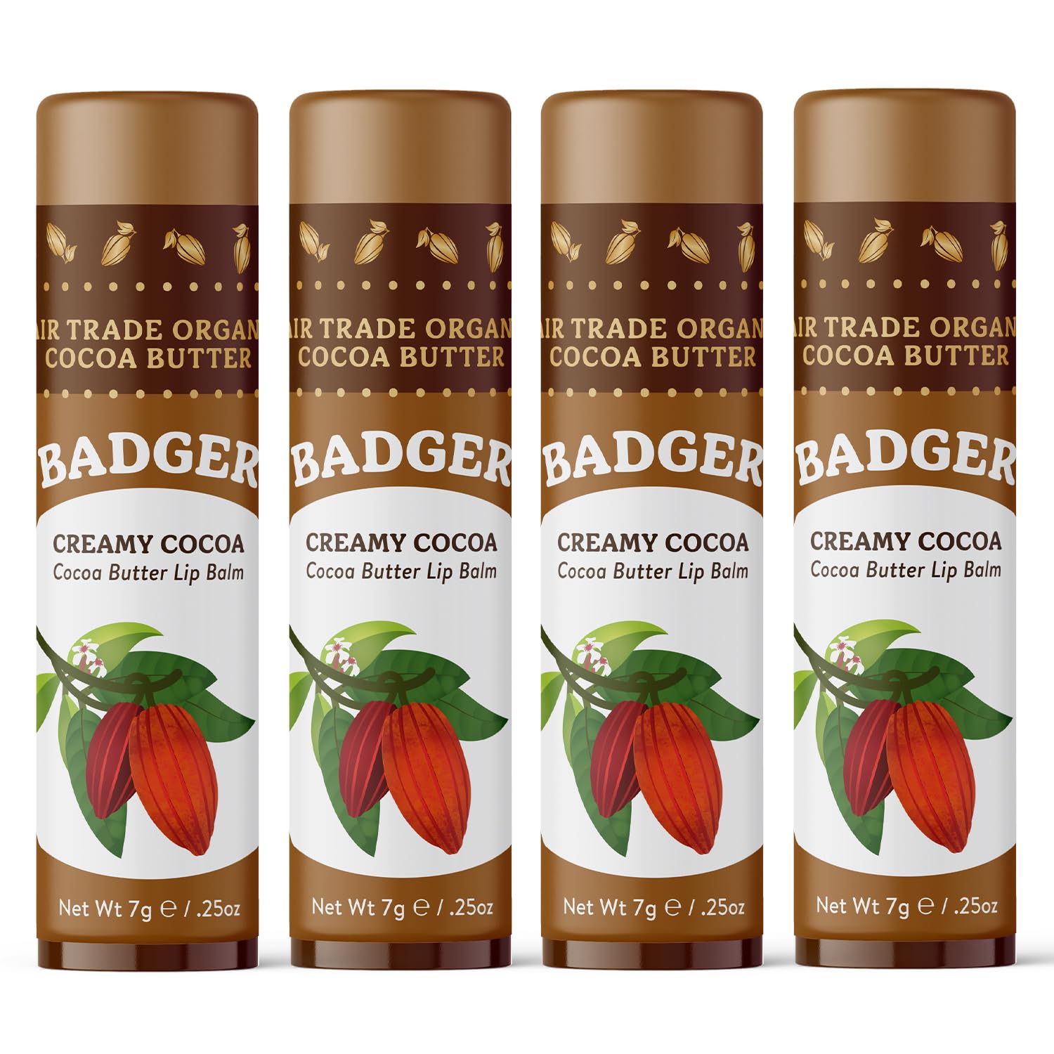 Badger Creamy Cocoa Butter Lip Balm stick closeup showing rich hydration