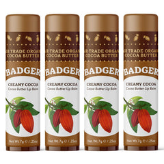 Badger Creamy Cocoa Butter Lip Balm stick closeup showing rich hydration