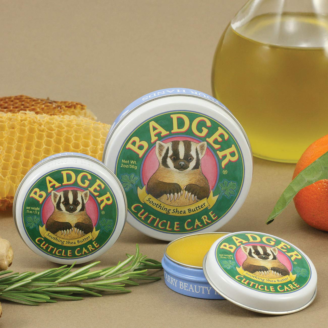 Badger Cuticle Care in a recycled tin emphasizing sustainability and cruelty-free product