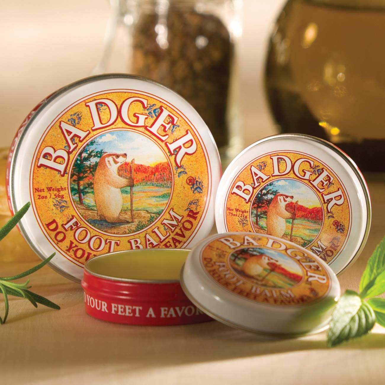 Badger Foot Balm travel 2oz tin demonstrates convenient size for daily foot ritual