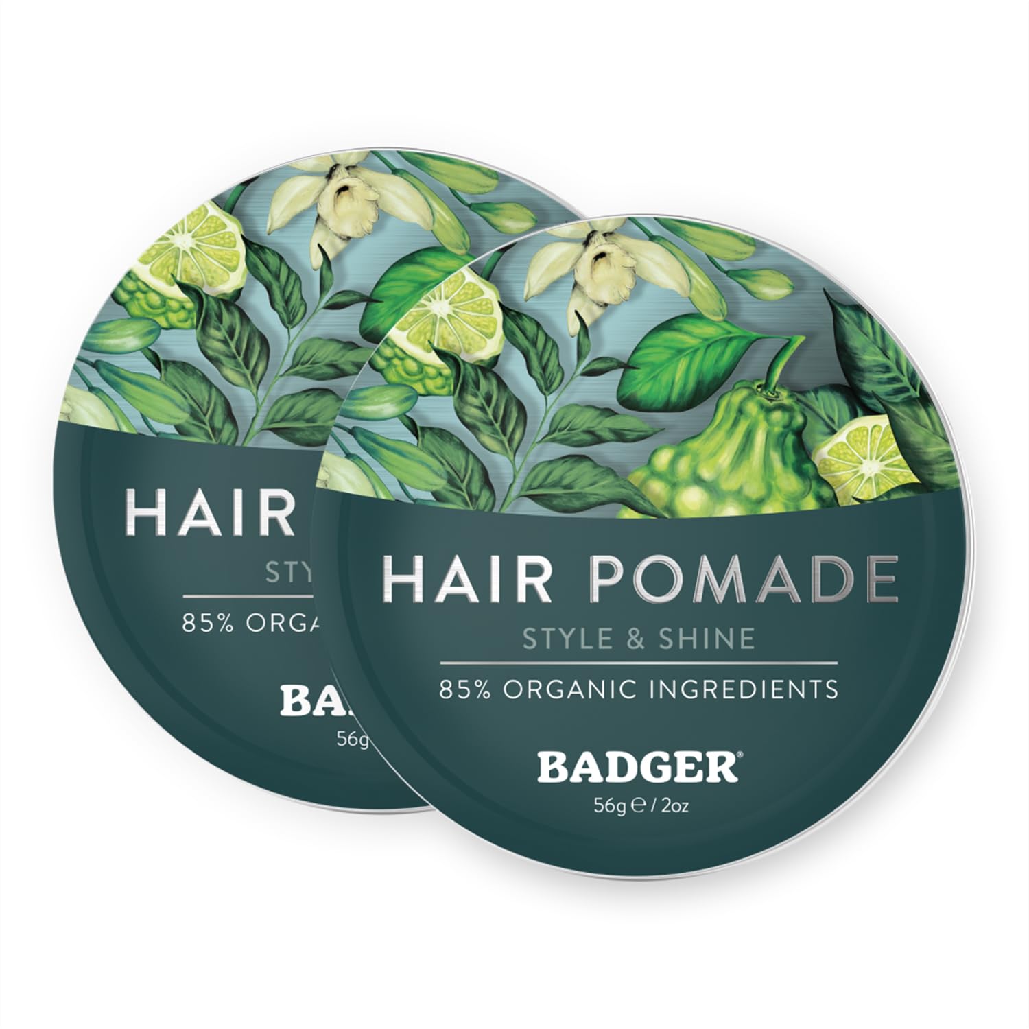 Badger Hair Pomade tin closeup shows medium hold for everyday styles
