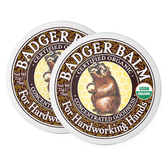 Badger Healing Balm tin open, showcasing compact hand care for on-the-go moisture.