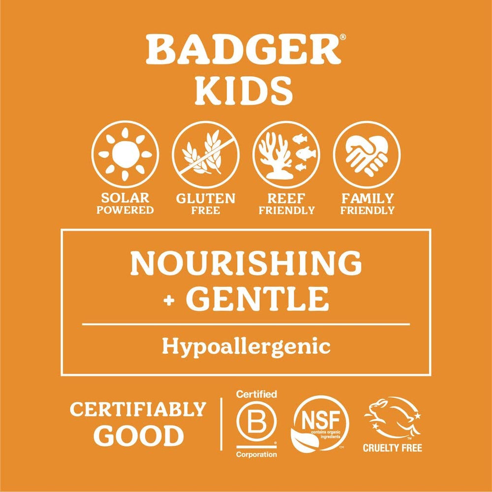 Badger Kids Mineral Sunscreen application on face and body showing easy rub-in and scent.