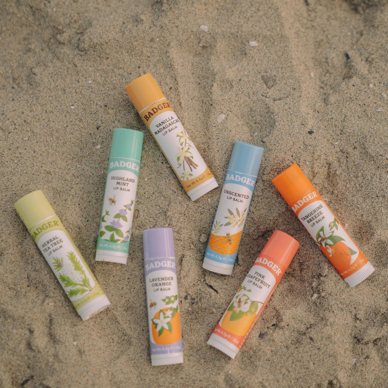 Badger Lavender Orange Lip Balm scent shot with orange and lavender notes