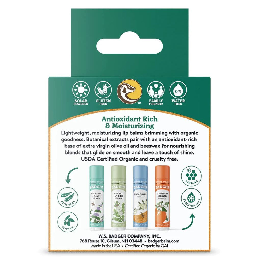 Badger Tea Tree lip balm tube with refreshing moisturizing feel.