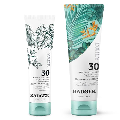 Badger Mineral Daily sunscreen bottle showcases SPF 30 for lightweight daily protection.