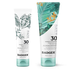 Badger Mineral Daily sunscreen bottle showcases SPF 30 for lightweight daily protection.