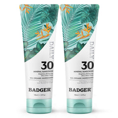 Badger Mineral Daily Sunscreen bottle demonstrates lightweight daily protection for sensitive skin