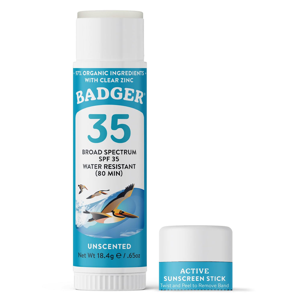 Badger Mineral Sunscreen Face Stick SPF 35 package front for reef-safe travel
