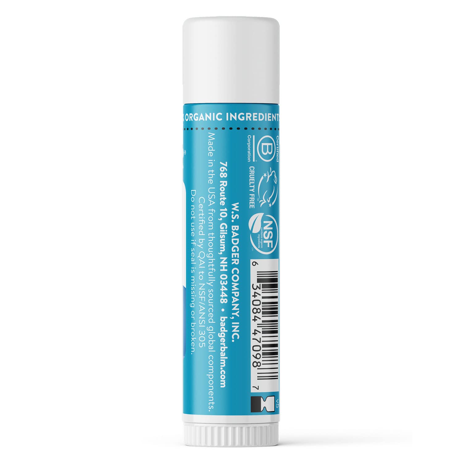 Badger mineral sunscreen lip balm SPF15 pack-side view demonstrates portable design.