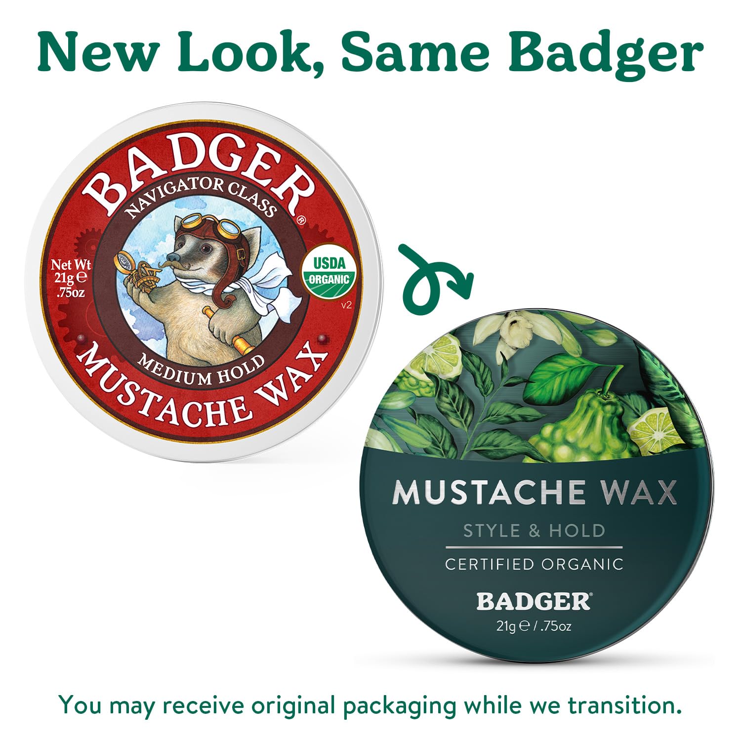 Badger Mustache Wax organic ingredients like shea butter for nourishing care