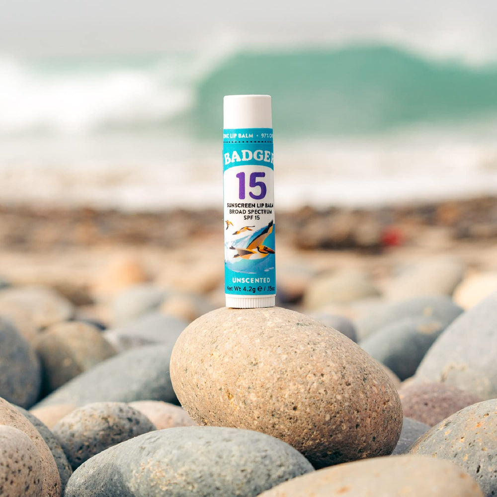 Badger organic ingredients olive oil-beeswax-cocoa butter nourish lips.