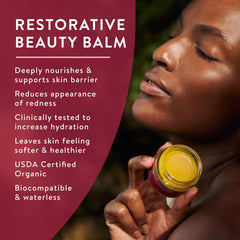 Badger Rose Beauty Balm label emphasizes organic ingredients for gentle nourishment